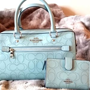 Coach Light Blue Satchel and Wallet Set